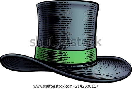 A magic or Victorian top hat drawing in a vintage retro woodcut etching style.