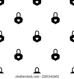 Magic vintage lock with heart ornament. Seamless retro romantic pattern on black. Catch luck, tint, hint. Love mystery or clue wallpaper. Fairytale, fantasy wonderland background. St. Valentine symbol