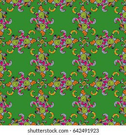 Magic vintage template of greeting, print, cloth. Hand drawn vector colored Mandala seamless pattern. Ethnic ornament on blue background. Arabic, indian, turkish and ottoman culture decoration style.