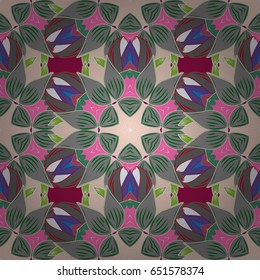 Magic vintage template of greeting, print, cloth. Hand drawn vector colored Mandala seamless pattern. Ethnic ornament on background. Arabic, indian, turkish and ottoman culture decoration style.