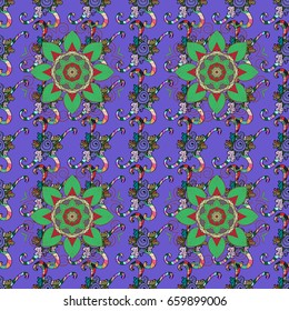 Magic vintage template of greeting, print, cloth. Ethnic ornament on background. Arabic, indian, turkish and ottoman culture decoration style. Hand drawn vector colored Mandala seamless pattern.