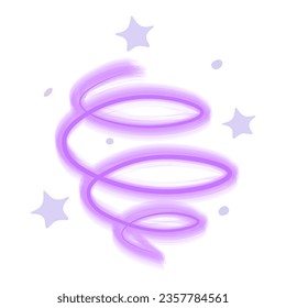 Magic violet dust. Whirlwind movement. Ornament of lilac stars and circles. Color vector illustration. Flat style. Creating a fabulous atmosphere. Isolated background. Idea for web design.