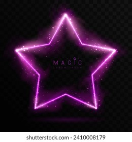 Magic violet glowing neon star shape isolated on black transparent background. Vector illustration