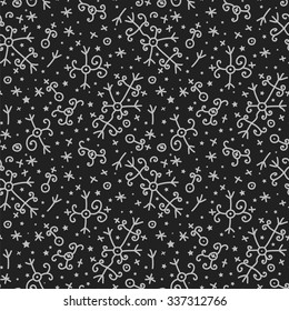 Magic voodoo pattern. Abstract seamless background of magic symbols, stars and crosses.