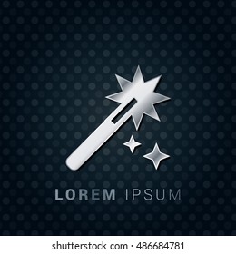Magic Wand 3D Silver/Platinum/Steel Metallic Premium Icon / Logo Design