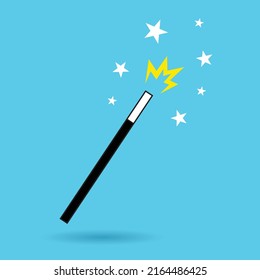 varita mágica, fondo azul, ilustración vectorial 
