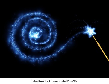 Magic wand with bright sparkles. Vector illustration