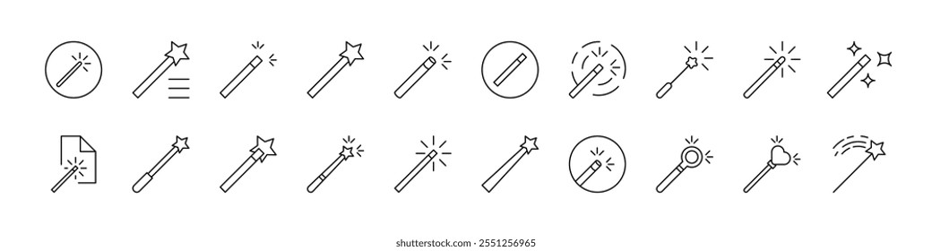 Magic Wand Collection of Thin Icons. Editable Stroke. Suitable for Web Sites, Books, Cards, Apps