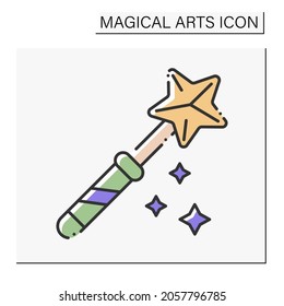  Magic wand color icon. Rod for magic spells or performing conjuring tricks.Magical arts concept. Isolated vector illustration