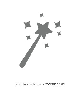 Magic wand, conjurer with glowing stars. Magician, fairy or wizard vector icon.