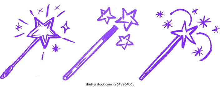 Magic Wand Crayon Chalk Drawing Vector Set