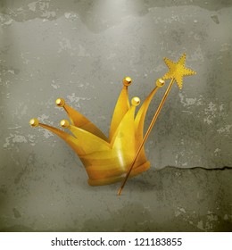 Magic wand and crown, old-style vector