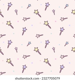 Magic wand cute seamless pattern on pink background.