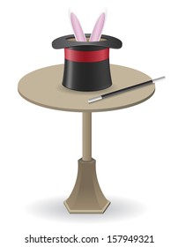 magic wand and cylinder hat on the table vector illustration isolated on white background