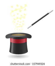 magic wand and cylinder hat vector illustration isolated on white background