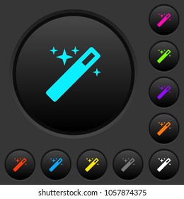 Magic wand dark push buttons with vivid color icons on dark grey background