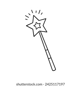 Magic wand doodle. Fairytale element
in sketch style. Hand drawn vector illustration isolated on white background