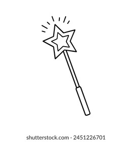 Magic wand doodle. Fairytale element
in sketch style. Hand drawn vector illustration isolated on white background