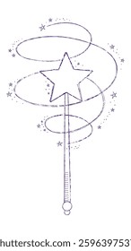 Magic wand doodle. Fairytale element in sketch style. Hand drawn vector illustration isolated on white background