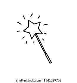  Magic Wand Doodle. . Isolated On White Background. Flat Design. Vector Illustration