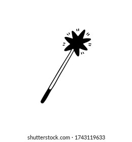 Magic wand. Doodle vector icon isolated on white background.