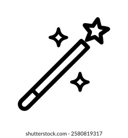 Magic wand enchanted spell tool line art isolated vector