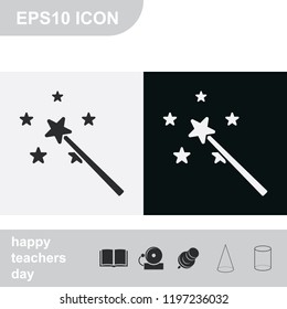 Magic wand flat black and white vector icon.