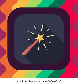 magic wand flat icon with long shadow, vector illustration