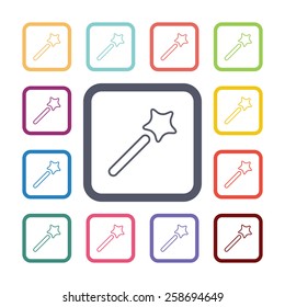 magic wand flat icons set. Open colorful buttons 