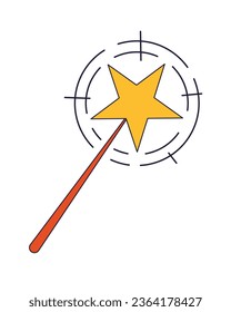 Objeto vectorial aislado de color de línea plana de varita mágica. Brujería. Trucos mágicos. Estrella en palo. Imagen editable de imágenes prediseñadas sobre fondo blanco. Dibujo gráfico de esquema simple para diseño web