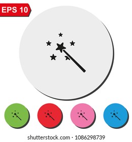 Magic wand flat round colorful vector icon.