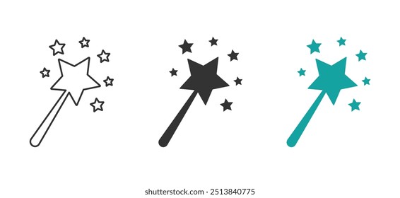Magic wand flat vector illustrations set