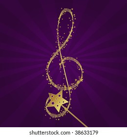 Magic wand forming a treble clef.