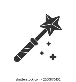  Magic wand glyph icon. Rod for magic spells or performing conjuring tricks.Magical arts concept.Filled flat sign. Isolated silhouette vector illustration