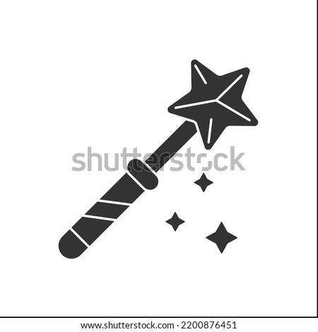  Magic wand glyph icon. Rod for magic spells or performing conjuring tricks.Magical arts concept.Filled flat sign. Isolated silhouette vector illustration