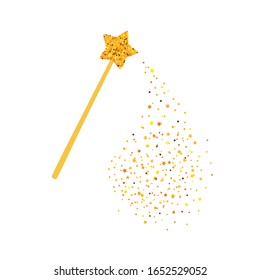 Magic wand and gold sequins. Vector illustration.