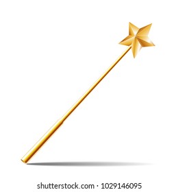Magic Wand with gold star isolated on white background. Vector illustration
