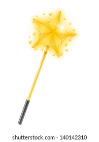 Magic wand with golden star on white background, vector eps10 illustration