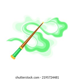 Magic Wand with Green Swirl as Magical Object and Witchcraft Item Vector Illustration