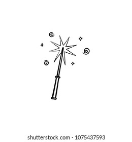 Icono del doodle dibujado a mano con la varita mágica. Dibujo vectorial de banda ancha para impresión, web, móviles e infografías aisladas en fondo blanco.
