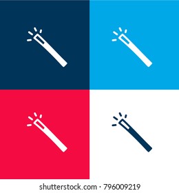 Magic wand hand drawn tool four color material and minimal icon logo set in red and blue