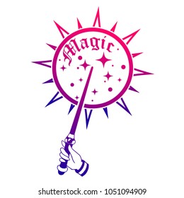 Magic wand. Hand drawn vector illustration. Can be used for coloring book, stickers, tattoo, print, t-shirt, poster, icon and cards.