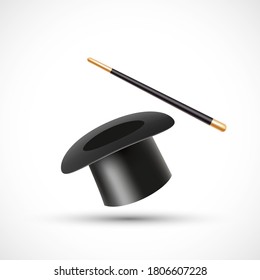 Magic wand and magic hat. Icon isolated on white background. Vector illustration.