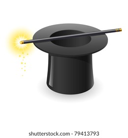 Magic wand and hat. Illustration on white background