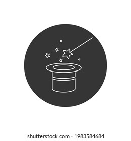 Magic wand and hat line icon isolated on white background