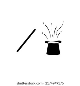 magic wand and magic hat logo illustration design