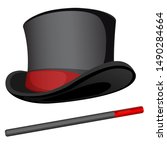 Magic wand and hat. Hat for magic tricks. Cartoon vector illustration.