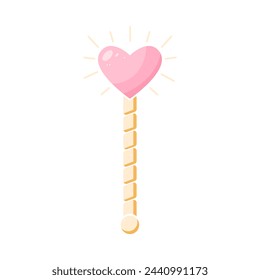 Varita mágica con corazón y brillo. Ilustración de vector