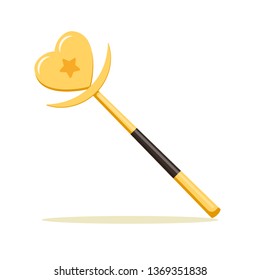 Magic wand with heart, star isolated on white background. Mystery entertainment concept. Vector flat design