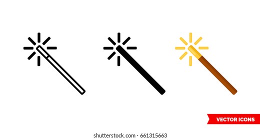 Magic wand icon of 3 types: color, black and white, outline. Isolated vector sign symbol.